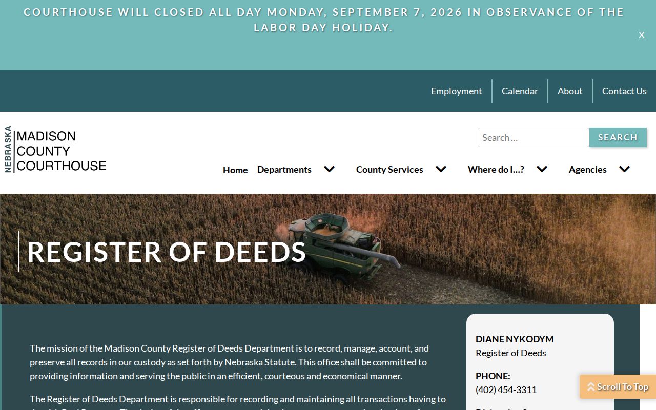 Norfolk previous residents deed records at the Madison County Register of Deeds