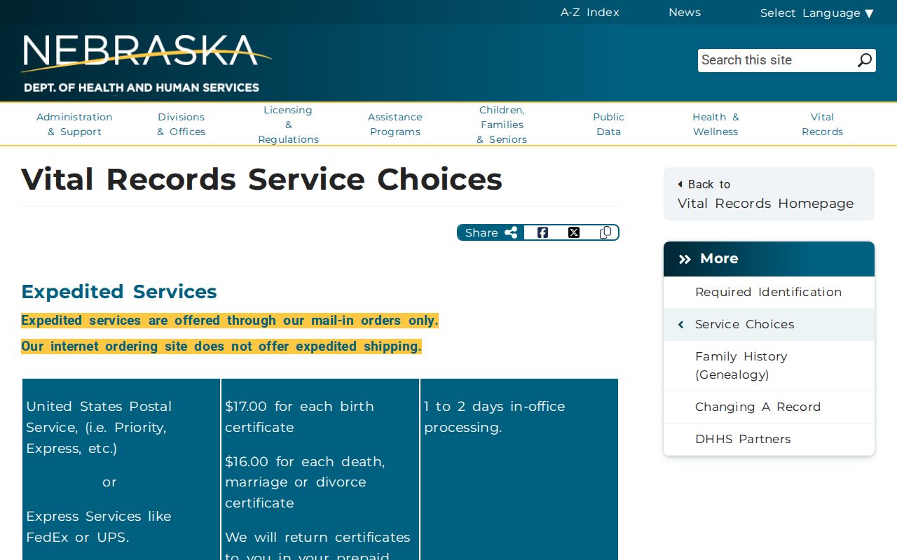 Norfolk resident lookup Nebraska Vital Records service options
